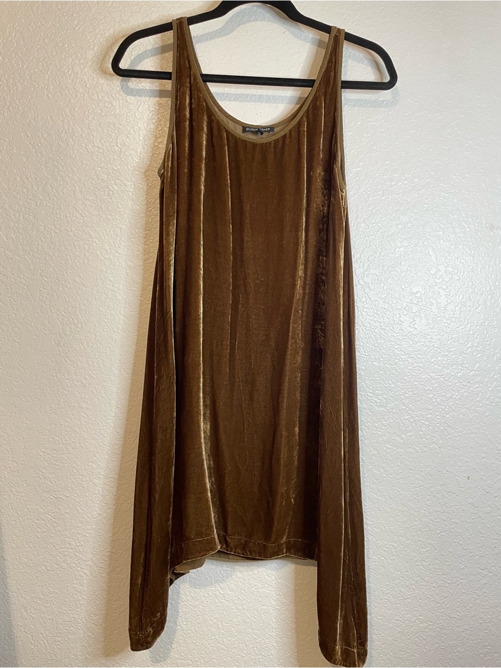 Eileen Fisher gold Brown Velvet Asymmetrical Tank Dress
